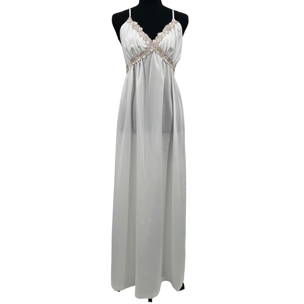 VTG Miss Dior Christian Dior Nightgown White‎ Floral Embroidery ILGWU M1972A L